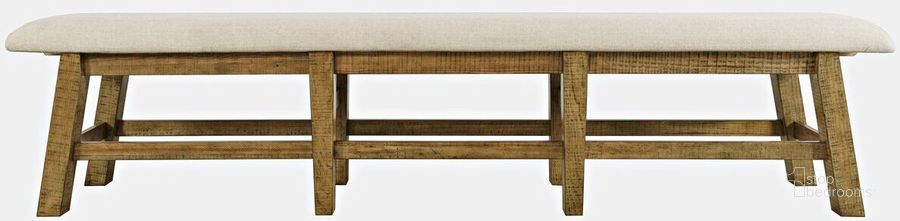 The appearance of Telluride Rustic Distressed Pine 85 Inch Upholstered Dining Bench In Gold designed by Jofran in the country / farmhouse interior design. This gold piece of furniture  was selected by 1StopBedrooms from Telluride Collection to add a touch of cosiness and style into your home. Sku: 1801-85KD. Material: Wood Veneer. Product Type: Dining Bench. Image1