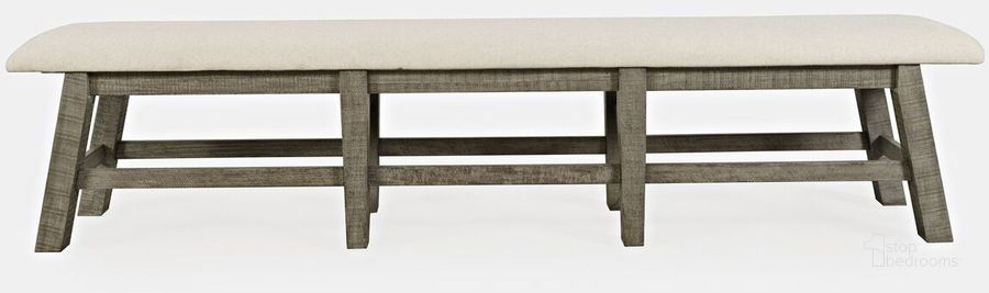 The appearance of Telluride Rustic Distressed Pine 85 Inch Upholstered Dining Bench In Grey designed by Jofran in the country / farmhouse interior design. This grey piece of furniture  was selected by 1StopBedrooms from Telluride Collection to add a touch of cosiness and style into your home. Sku: 2231-85KD. Material: Wood Veneer. Product Type: Dining Bench. Image1