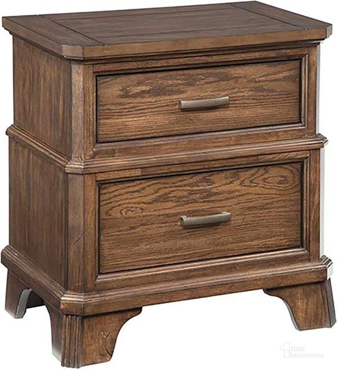 The appearance of Telluride Vintage Oak 2 Drawer Nightstand designed by Intercon in the transitional interior design. This brown piece of furniture  was selected by 1StopBedrooms from Telluride Collection to add a touch of cosiness and style into your home. Sku: TU-BR-5202-VOK-C. Product Type: Nightstand. Image1