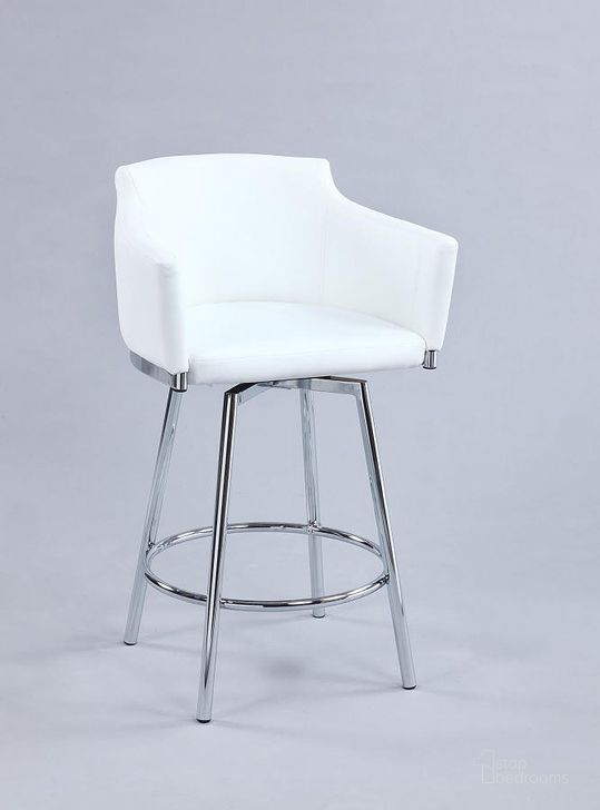 The appearance of Tendale White Barstool designed by Luxury Loft in the modern / contemporary interior design. This white piece of furniture  was selected by 1StopBedrooms from Tendale Collection to add a touch of cosiness and style into your home. Sku: DUSTY-BS-WHT. Material: Faux Leather. Product Type: Barstool.