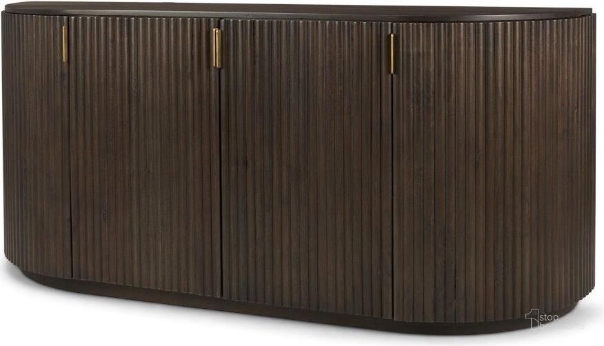 The appearance of Terra Dark Brown Wood Fluted Sideboard designed by Mercana in the modern / contemporary interior design. This dark brown piece of furniture  was selected by 1StopBedrooms from Terra Collection to add a touch of cosiness and style into your home. Sku: 69883. Material: Wood. Product Type: Sideboard. Image1