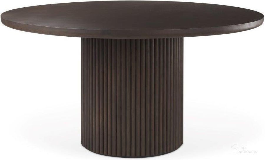 The appearance of Terra Dark Brown Wood Round Fluted Dining Table designed by Mercana in the modern / contemporary interior design. This dark brown piece of furniture  was selected by 1StopBedrooms from Terra Collection to add a touch of cosiness and style into your home. Sku: 69873-AB. Table Base Style: Pedestal. Table Top Shape: Round. Material: Wood. Product Type: Dining Table. Image1