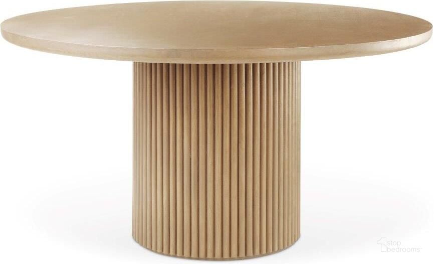 The appearance of Terra Light Brown Wood Round Fluted Dining Table designed by Mercana in the modern / contemporary interior design. This light brown piece of furniture  was selected by 1StopBedrooms from Terra Collection to add a touch of cosiness and style into your home. Sku: 69874-AB. Table Base Style: Pedestal. Table Top Shape: Round. Material: Wood. Product Type: Dining Table. Image1