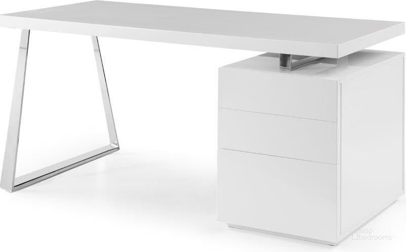The appearance of Tesla-2 Desk In White designed by Bellini Modern Living in the modern / contemporary interior design. This white piece of furniture  was selected by 1StopBedrooms from Tesla Collection to add a touch of cosiness and style into your home. Sku: Tesla-2 WHT. Product Type: Desk. Material: Stainless Steel. Image1