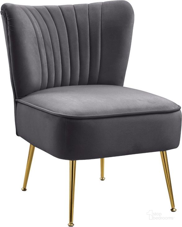 The appearance of Tess Grey Velvet Accent Chair designed by Meridian in the modern / contemporary interior design. This grey velvet piece of furniture  was selected by 1StopBedrooms from Tess Collection to add a touch of cosiness and style into your home. Sku: 504Grey. Product Type: Accent Chair. Material: Velvet. Image1