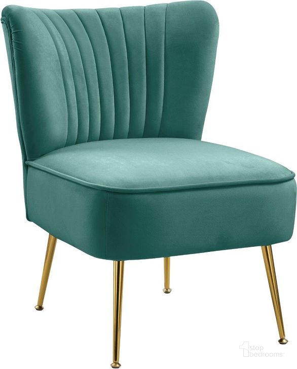 The appearance of Tess Mint Velvet Accent Chair designed by Meridian in the modern / contemporary interior design. This mint velvet piece of furniture  was selected by 1StopBedrooms from Tess Collection to add a touch of cosiness and style into your home. Sku: 504Mint. Product Type: Accent Chair. Material: Velvet. Image1