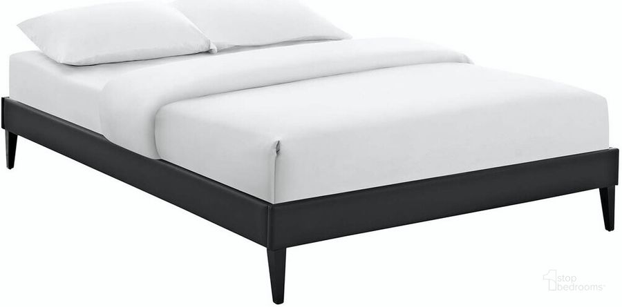 The appearance of Tessie King Vinyl Bed Frame With Squared Tapered Legs In Black designed by Modway in the modern / contemporary interior design. This black piece of furniture  was selected by 1StopBedrooms from Tessie Collection to add a touch of cosiness and style into your home. Sku: MOD-5900-BLK. Product Type: Bed Frame. Bed Size: King. Material: Foam. Image1