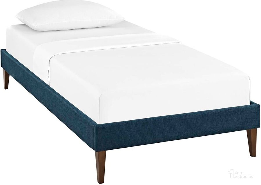 The appearance of Tessie Twin Fabric Bed Frame With Squared Tapered Legs In Azure designed by Modway in the modern / contemporary interior design. This azure piece of furniture  was selected by 1StopBedrooms from Tessie Collection to add a touch of cosiness and style into your home. Sku: MOD-5895-AZU. Material: Fabric. Product Type: Bed Frame. Bed Size: Twin. Image1