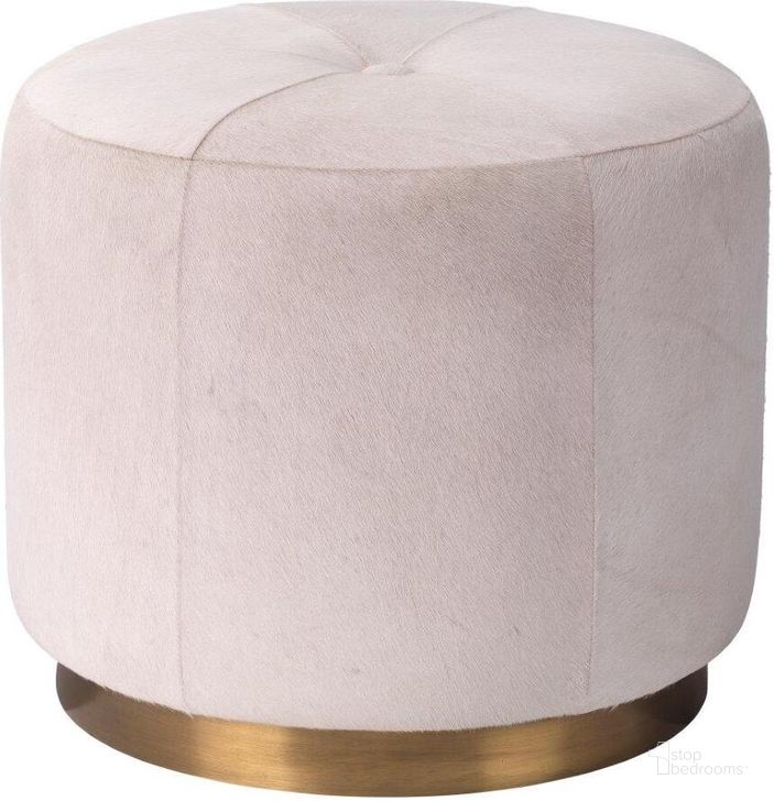 The appearance of Thackery Hide On Roud Small Pouf In White designed by Jamie Young Company in the glam interior design. This white piece of furniture  was selected by 1StopBedrooms from Thackery Collection to add a touch of cosiness and style into your home. Sku: 20THAC-SMWH. Material: Steel. Product Type: Ottoman. Image1