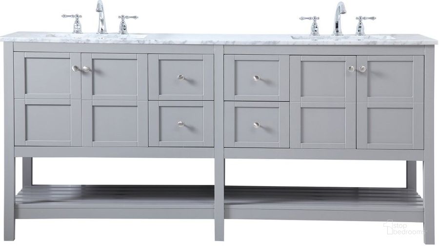 The appearance of Thalen 72 Inch Double Bathroom Vanity In Gray designed by Elegant Lighting in the traditional interior design. This gray piece of furniture  was selected by 1StopBedrooms from Thalen Collection to add a touch of cosiness and style into your home. Sku: VF16572DGR. Material: Wood. Product Type: Bathroom Vanity. Image1