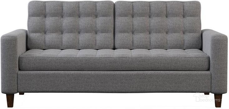 The appearance of Thatcher Sofa WK0005SOF00LG designed by Malouf in the modern / contemporary interior design. This light gray piece of furniture  was selected by 1StopBedrooms from Tatcher Collection to add a touch of cosiness and style into your home. Sku: WK0005SOF00LG. Product Type: Sofa. Image1