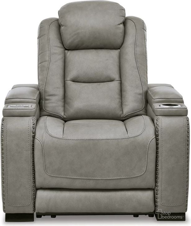 The appearance of The Man Den Power Recliner With Adjustable Headrest In Gray designed by Signature Design by Ashley in the modern / contemporary interior design. This gray piece of furniture  was selected by 1StopBedrooms from The Man-Den Collection to add a touch of cosiness and style into your home. Sku: U8530513. Product Type: Recliner. Material: Leather Match. Image1