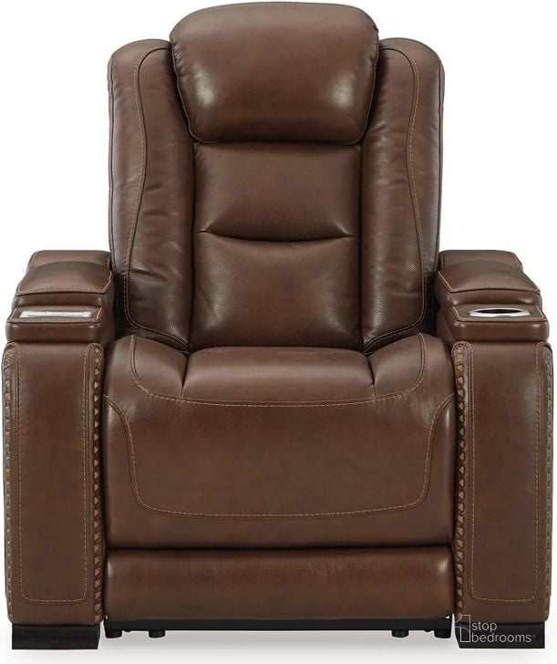 The appearance of The Man-Den Power Recliner With Adjustable Headrest In Mahogany designed by Signature Design by Ashley in the modern / contemporary interior design. This mahogany piece of furniture  was selected by 1StopBedrooms from The Man-Den Collection to add a touch of cosiness and style into your home. Sku: U8530613. Product Type: Recliner. Material: Leather Match. Image1