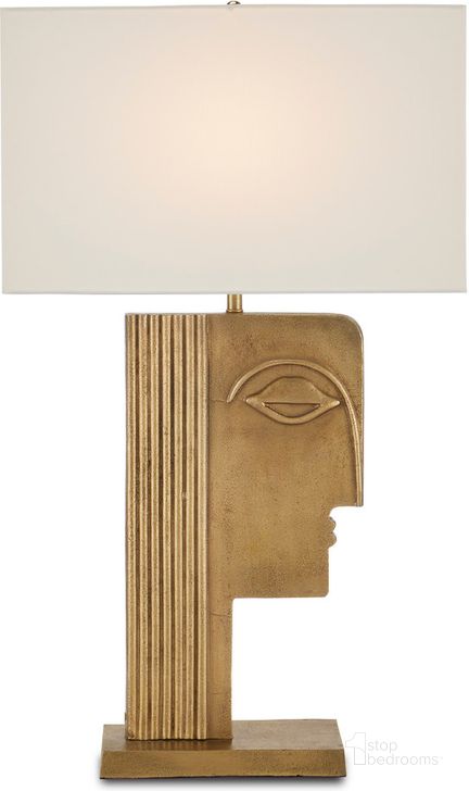 The appearance of Thebes Brass Table Lamp designed by Currey & Company in the modern / contemporary interior design. This brass piece of furniture  was selected by 1StopBedrooms from  to add a touch of cosiness and style into your home. Sku: 6000-0859. Material: Aluminum. Product Type: Table Lamp. Image1