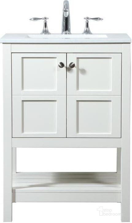 The appearance of Theo 24 Inch Single Bathroom Vanity In White designed by Elegant Lighting in the modern / contemporary interior design. This white piece of furniture  was selected by 1StopBedrooms from Theo Collection to add a touch of cosiness and style into your home. Sku: VF16424WH. Material: MDF. Product Type: Bathroom Vanity. Image1