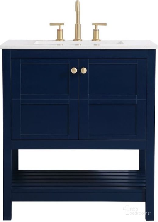 The appearance of Theo 30 Inch Single Bathroom Vanity In Blue designed by Elegant Lighting in the traditional interior design. This blue piece of furniture  was selected by 1StopBedrooms from Theo Collection to add a touch of cosiness and style into your home. Sku: VF16430BL. Material: Wood. Product Type: Bathroom Vanity. Image1