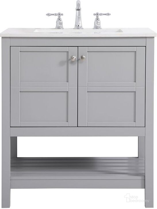 The appearance of Theo 30 Inch Single Bathroom Vanity In Gray designed by Elegant Lighting in the traditional interior design. This gray piece of furniture  was selected by 1StopBedrooms from Theo Collection to add a touch of cosiness and style into your home. Sku: VF16430GR. Material: Wood. Product Type: Bathroom Vanity. Image1