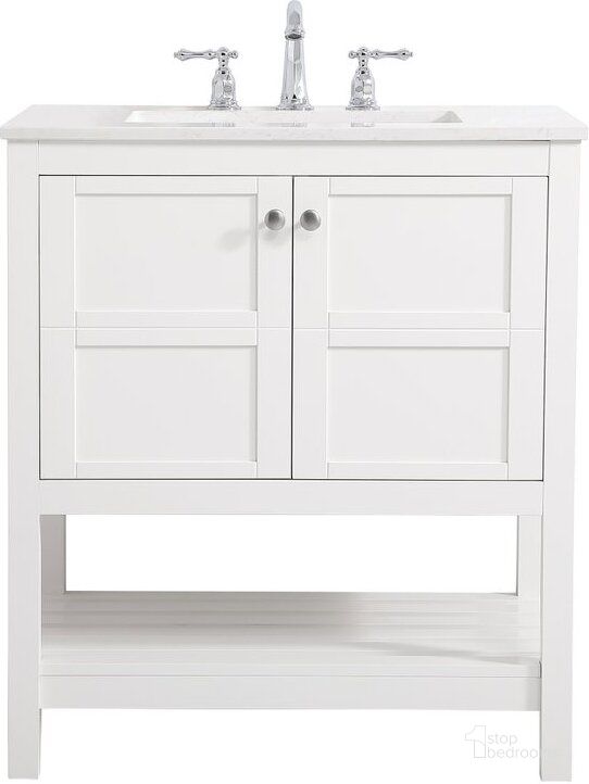 The appearance of Theo 30 Inch Single Bathroom Vanity In White designed by Elegant Lighting in the traditional interior design. This white piece of furniture  was selected by 1StopBedrooms from Theo Collection to add a touch of cosiness and style into your home. Sku: VF16430WH. Material: Wood. Product Type: Bathroom Vanity. Image1