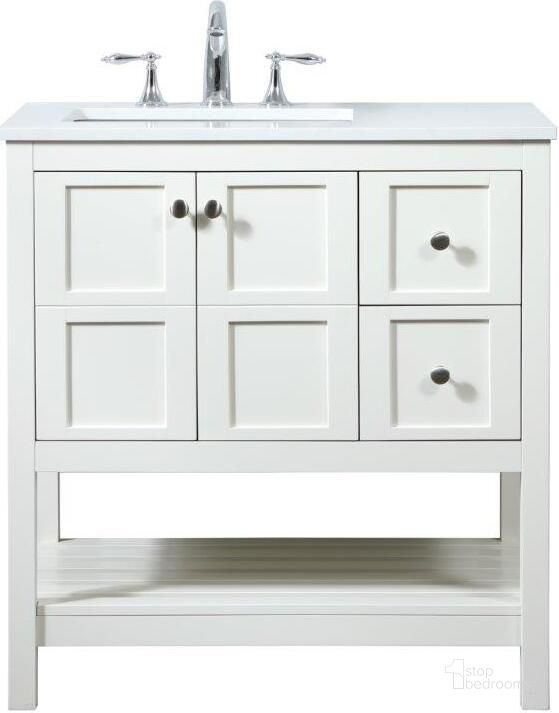 The appearance of Theo 32 Inch Single Bathroom Vanity In White designed by Elegant Lighting in the modern / contemporary interior design. This white piece of furniture  was selected by 1StopBedrooms from Theo Collection to add a touch of cosiness and style into your home. Sku: VF16432WH. Material: MDF. Product Type: Bathroom Vanity. Image1