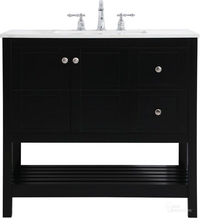 The appearance of Theo 36 Inch Single Bathroom Vanity In Black designed by Elegant Lighting in the traditional interior design. This black piece of furniture  was selected by 1StopBedrooms from Theo Collection to add a touch of cosiness and style into your home. Sku: VF16436BK. Material: Wood. Product Type: Bathroom Vanity. Image1