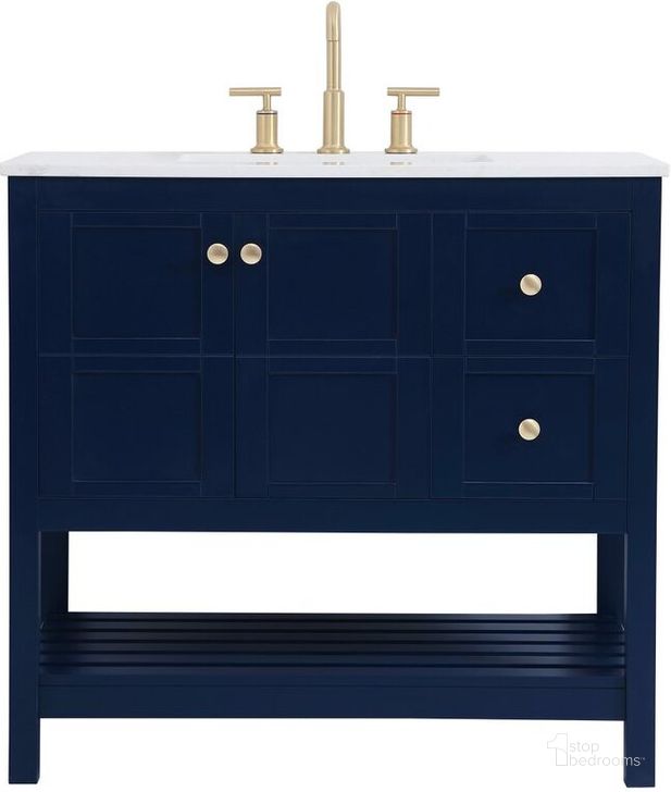 The appearance of Theo 36 Inch Single Bathroom Vanity In Blue designed by Elegant Lighting in the traditional interior design. This blue piece of furniture  was selected by 1StopBedrooms from Theo Collection to add a touch of cosiness and style into your home. Sku: VF16436BL. Material: Wood. Product Type: Bathroom Vanity. Image1