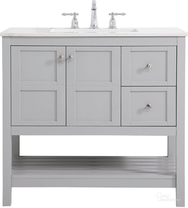 The appearance of Theo 36 Inch Single Bathroom Vanity In Gray designed by Elegant Lighting in the traditional interior design. This gray piece of furniture  was selected by 1StopBedrooms from Theo Collection to add a touch of cosiness and style into your home. Sku: VF16436GR. Material: Wood. Product Type: Bathroom Vanity. Image1