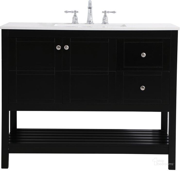 The appearance of Theo 42 Inch Single Bathroom Vanity In Black designed by Elegant Lighting in the traditional interior design. This black piece of furniture  was selected by 1StopBedrooms from Theo Collection to add a touch of cosiness and style into your home. Sku: VF16442BK. Material: Wood. Product Type: Bathroom Vanity. Image1