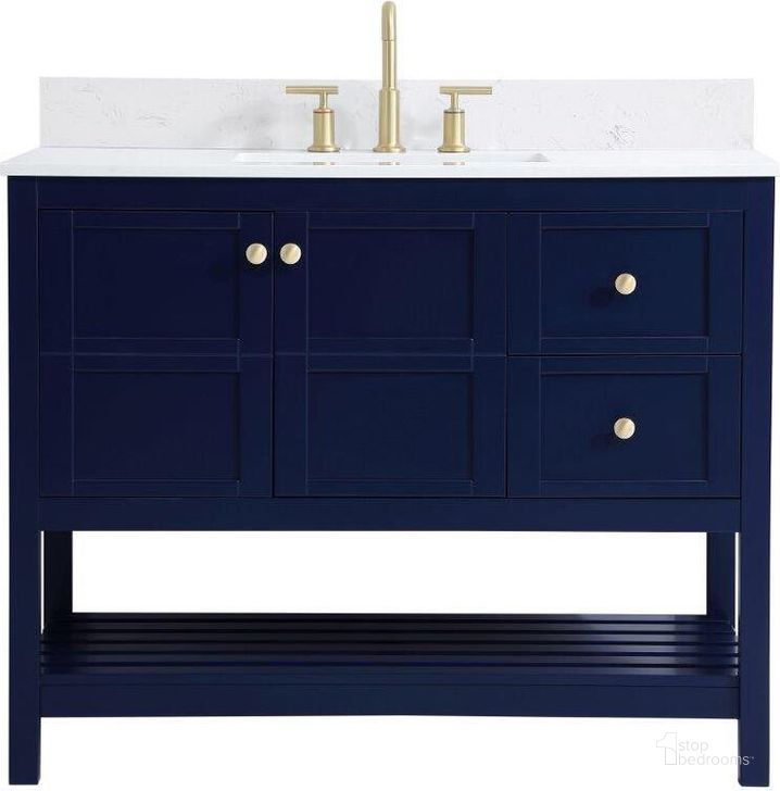 The appearance of Theo 42 Inch Single Bathroom Vanity In Blue With Backsplash designed by Elegant Lighting in the traditional interior design. This blue piece of furniture  was selected by 1StopBedrooms from Theo Collection to add a touch of cosiness and style into your home. Sku: VF16442BL-BS. Material: Wood. Product Type: Bathroom Vanity. Image1
