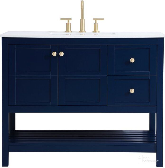 The appearance of Theo 42 Inch Single Bathroom Vanity In Blue designed by Elegant Lighting in the traditional interior design. This blue piece of furniture  was selected by 1StopBedrooms from Theo Collection to add a touch of cosiness and style into your home. Sku: VF16442BL. Material: Wood. Product Type: Bathroom Vanity. Image1