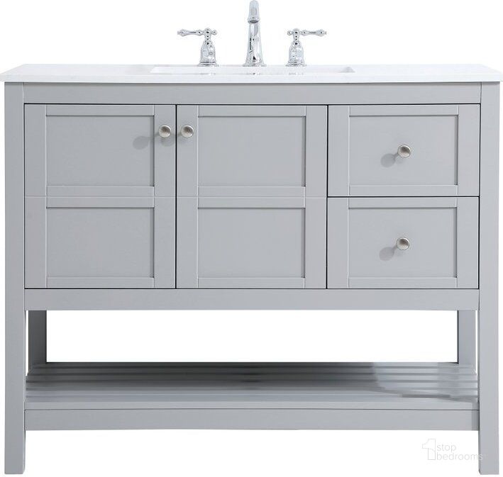 The appearance of Theo 42 Inch Single Bathroom Vanity In Gray designed by Elegant Lighting in the traditional interior design. This gray piece of furniture  was selected by 1StopBedrooms from Theo Collection to add a touch of cosiness and style into your home. Sku: VF16442GR. Material: Wood. Product Type: Bathroom Vanity. Image1
