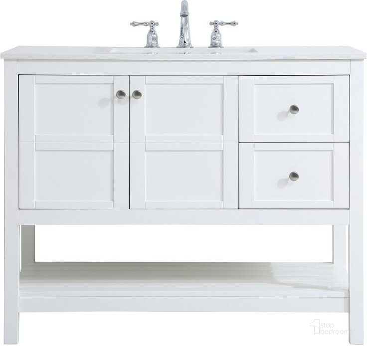 The appearance of Theo 42 Inch Single Bathroom Vanity In White designed by Elegant Lighting in the traditional interior design. This white piece of furniture  was selected by 1StopBedrooms from Theo Collection to add a touch of cosiness and style into your home. Sku: VF16442WH. Material: Wood. Product Type: Bathroom Vanity. Image1