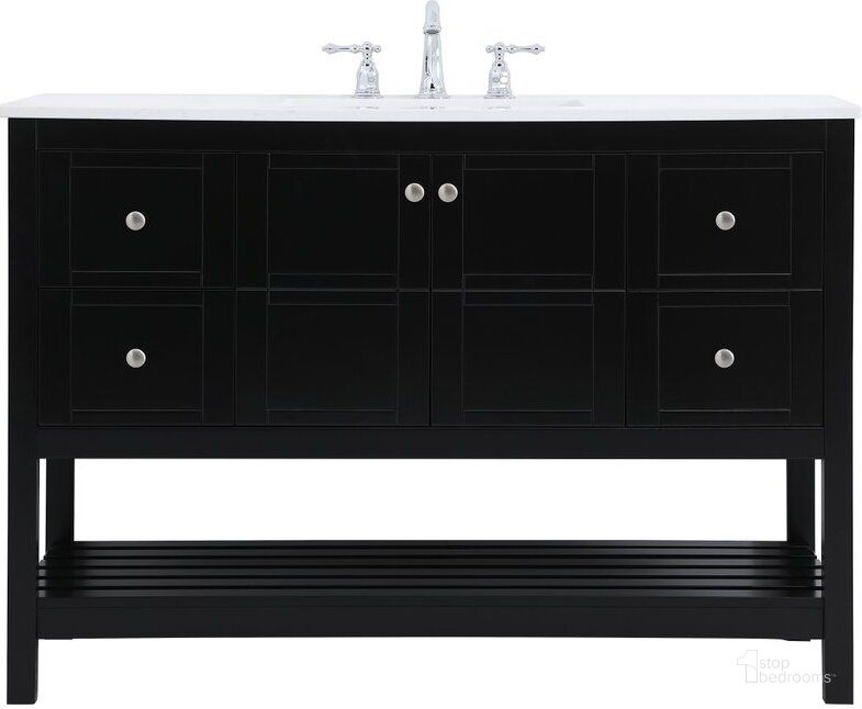 The appearance of Theo 48 Inch Single Bathroom Vanity In Black designed by Elegant Lighting in the traditional interior design. This black piece of furniture  was selected by 1StopBedrooms from Theo Collection to add a touch of cosiness and style into your home. Sku: VF16448BK. Material: Wood. Product Type: Bathroom Vanity. Image1