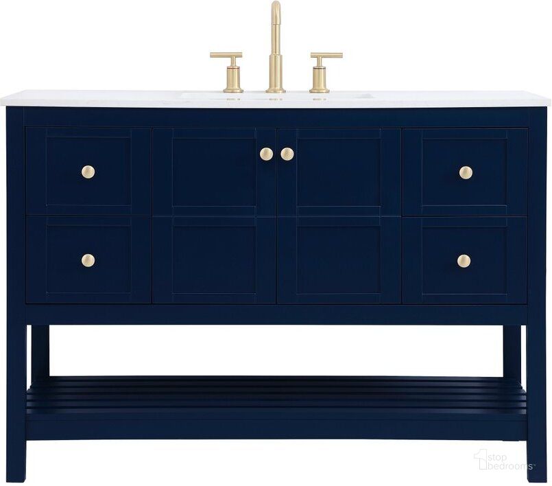 The appearance of Theo 48 Inch Single Bathroom Vanity In Blue designed by Elegant Lighting in the traditional interior design. This blue piece of furniture  was selected by 1StopBedrooms from Theo Collection to add a touch of cosiness and style into your home. Sku: VF16448BL. Material: Wood. Product Type: Bathroom Vanity. Image1