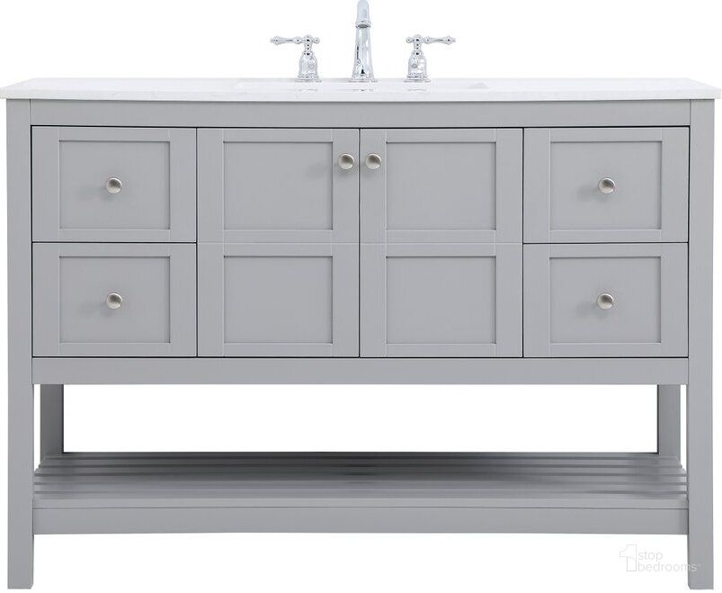 The appearance of Theo 48 Inch Single Bathroom Vanity In Gray designed by Elegant Lighting in the traditional interior design. This gray piece of furniture  was selected by 1StopBedrooms from Theo Collection to add a touch of cosiness and style into your home. Sku: VF16448GR. Material: Wood. Product Type: Bathroom Vanity. Image1