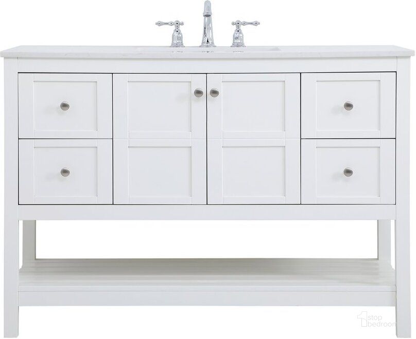The appearance of Theo 48 Inch Single Bathroom Vanity In White designed by Elegant Lighting in the traditional interior design. This white piece of furniture  was selected by 1StopBedrooms from Theo Collection to add a touch of cosiness and style into your home. Sku: VF16448WH. Material: Wood. Product Type: Bathroom Vanity. Image1