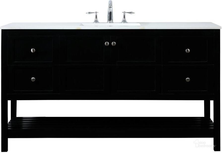 The appearance of Theo 60 Inch Single Bathroom Vanity In Black VF16460BK designed by Elegant Lighting in the modern / contemporary interior design. This black piece of furniture  was selected by 1StopBedrooms from Theo Collection to add a touch of cosiness and style into your home. Sku: VF16460BK. Material: MDF. Product Type: Bathroom Vanity. Image1