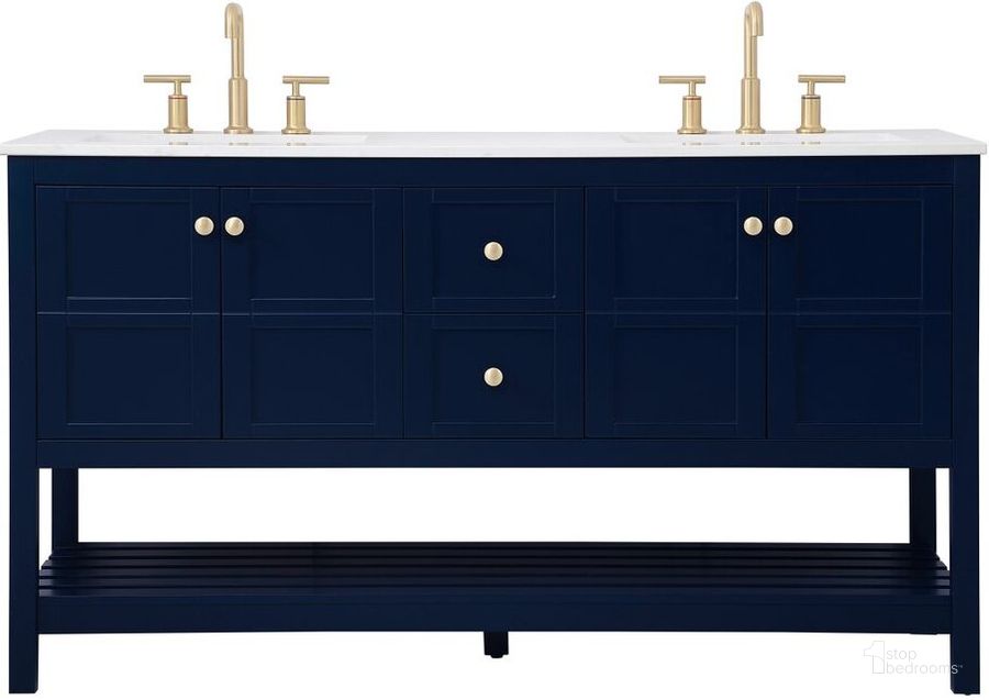 The appearance of Theo 60 Inch Single Bathroom Vanity In Blue VF16460DBL designed by Elegant Lighting in the traditional interior design. This blue piece of furniture  was selected by 1StopBedrooms from Theo Collection to add a touch of cosiness and style into your home. Sku: VF16460DBL. Material: Wood. Product Type: Bathroom Vanity. Image1