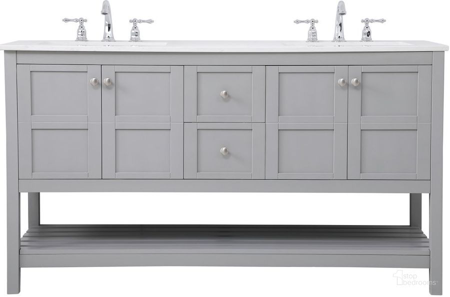 The appearance of Theo 60 Inch Single Bathroom Vanity In Gray designed by Elegant Lighting in the traditional interior design. This gray piece of furniture  was selected by 1StopBedrooms from Theo Collection to add a touch of cosiness and style into your home. Sku: VF16460DGR. Material: Wood. Product Type: Bathroom Vanity. Image1