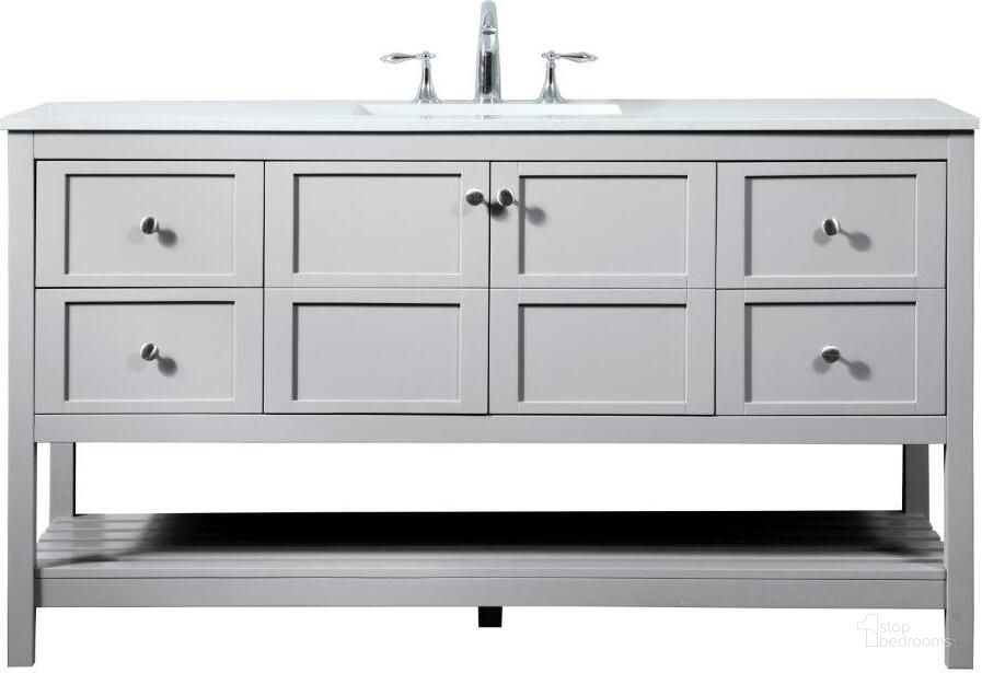 The appearance of Theo 60 Inch Single Bathroom Vanity In Grey designed by Elegant Lighting in the modern / contemporary interior design. This grey piece of furniture  was selected by 1StopBedrooms from Theo Collection to add a touch of cosiness and style into your home. Sku: VF16460GR. Material: MDF. Product Type: Bathroom Vanity. Image1