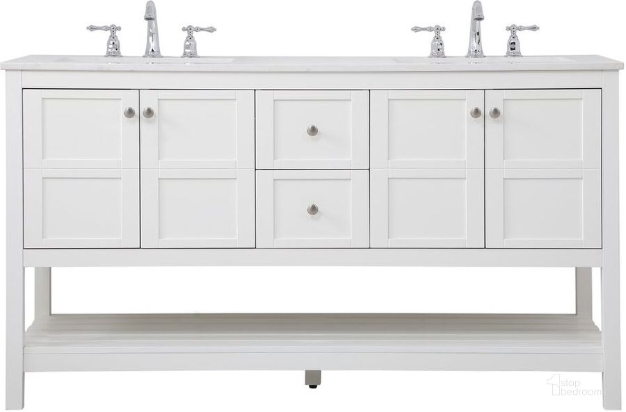 The appearance of Theo 60 Inch Single Bathroom Vanity In White designed by Elegant Lighting in the traditional interior design. This white piece of furniture  was selected by 1StopBedrooms from Theo Collection to add a touch of cosiness and style into your home. Sku: VF16460DWH. Material: Wood. Product Type: Bathroom Vanity. Image1