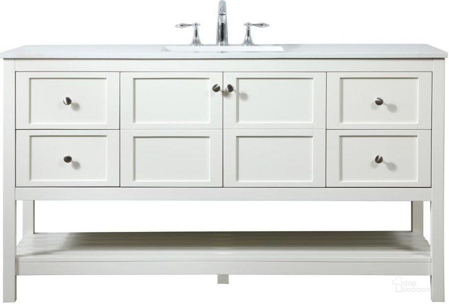 The appearance of Theo 60 Inch Single Bathroom Vanity In White VF16460WH designed by Elegant Lighting in the modern / contemporary interior design. This white piece of furniture  was selected by 1StopBedrooms from Theo Collection to add a touch of cosiness and style into your home. Sku: VF16460WH. Material: MDF. Product Type: Bathroom Vanity. Image1