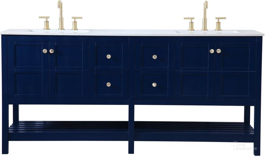 The appearance of Theo 72 Inch Double Bathroom Vanity In Blue designed by Elegant Lighting in the traditional interior design. This blue piece of furniture  was selected by 1StopBedrooms from Theo Collection to add a touch of cosiness and style into your home. Sku: VF16472DBL. Material: Wood. Product Type: Bathroom Vanity. Image1