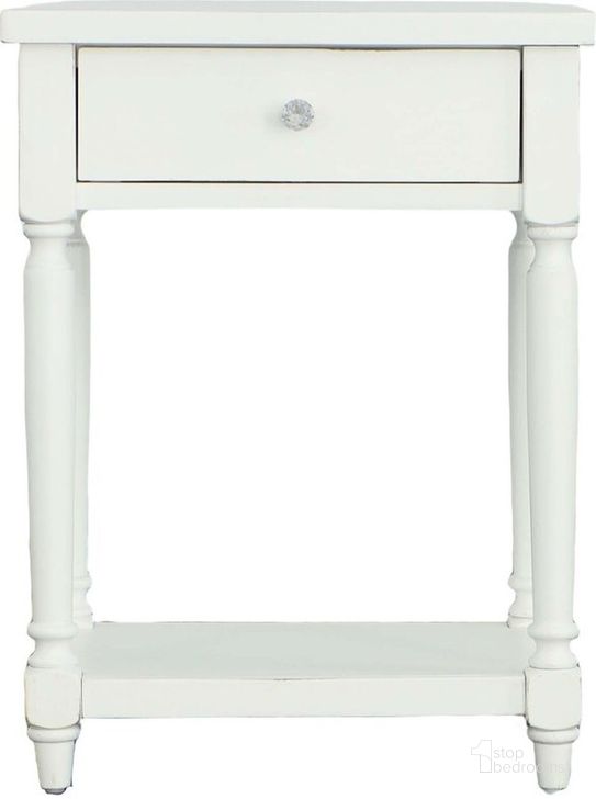 The appearance of Theo Side Table With Electrical Outlet and USB Ports In White designed by Progressive Furniture in the transitional interior design. This white piece of furniture  was selected by 1StopBedrooms from Theo Collection to add a touch of cosiness and style into your home. Sku: A721-69W. Product Type: Side Table. Material: Rubberwood. Image1