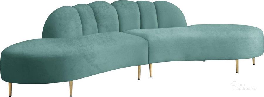 The appearance of Thomaso Mint Velvet Sectional designed by Furnique in the modern / contemporary interior design. This mint velvet piece of furniture  was selected by 1StopBedrooms from Thomaso Collection to add a touch of cosiness and style into your home. Sku: 618Mint-Sectional-1;618Mint-Sectional-2. Product Type: Sectional. Material: Velvet. Layout: Curved. Image1