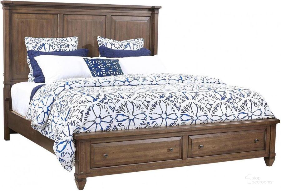 The appearance of Thornton California King Panel Bed In Cherry designed by Aspenhome in the traditional interior design. This cherry piece of furniture  was selected by 1StopBedrooms from Thornton Collection to add a touch of cosiness and style into your home. Sku: I34-407-SNA;I34-415-SNA;I34-410-SNA. Bed Type: Storage Bed. Material: Wood. Product Type: Storage Bed. Bed Size: California King. Image1