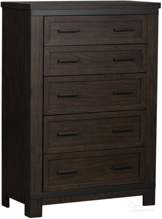 The appearance of Thornwood Hills Rock Beaten Gray 5 Drawer Chest designed by Liberty in the rustic / southwestern interior design. This gray piece of furniture  was selected by 1StopBedrooms from Thornwood Hills Collection to add a touch of cosiness and style into your home. Sku: 759-BR41. Product Type: Chest. Material: Rubberwood. Image1