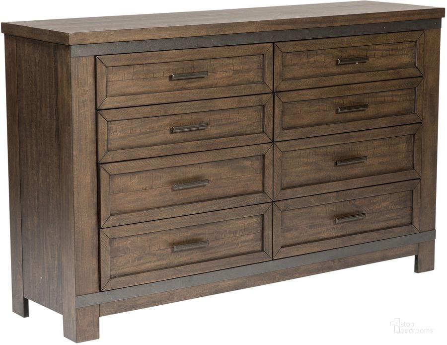 The appearance of Thornwood Hills Rock Beaten Gray 8 Drawer Dresser designed by Liberty in the transitional interior design. This brown piece of furniture  was selected by 1StopBedrooms from Thornwood Hills Collection to add a touch of cosiness and style into your home. Sku: 759-BR31. Material: Wood. Product Type: Dresser. Image1