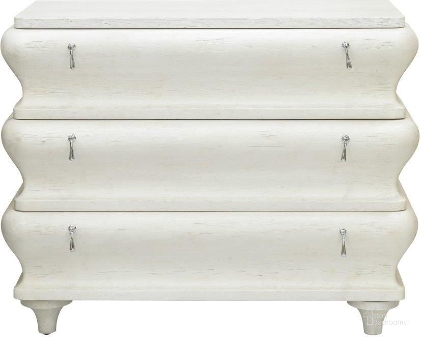 The appearance of Three Drawer Bombay Accent Chest designed by Pulaski in the modern / contemporary interior design. This white piece of furniture  was selected by 1StopBedrooms from  to add a touch of cosiness and style into your home. Sku: P301505. Product Type: Accent Chest. Material: Rubberwood. Image1