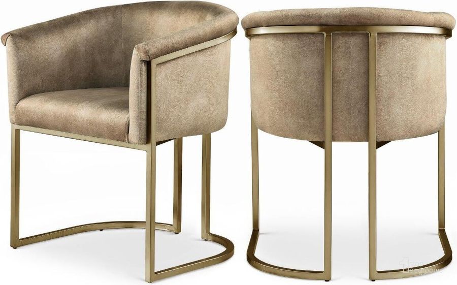 The appearance of Tierra Beige Velvet Dining Chair designed by Meridian in the modern / contemporary interior design. This beige velvet piece of furniture  was selected by 1StopBedrooms from Tierra Collection to add a touch of cosiness and style into your home. Sku: 758Beige-C. Product Type: Dining Chair. Material: Velvet. Image1