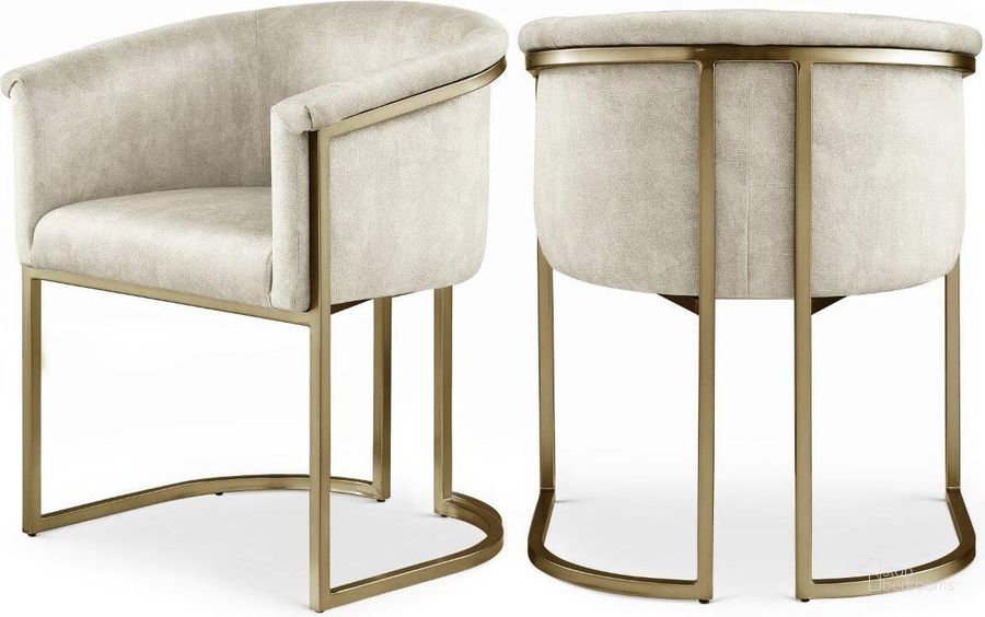 The appearance of Tierra Cream Velvet Dining Chair designed by Meridian in the modern / contemporary interior design. This cream velvet piece of furniture  was selected by 1StopBedrooms from Tierra Collection to add a touch of cosiness and style into your home. Sku: 758Cream-C. Product Type: Dining Chair. Material: Velvet. Image1